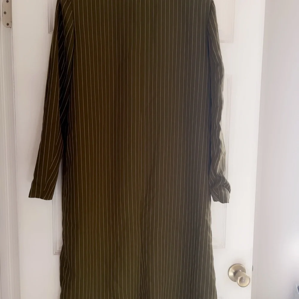 Olive Pinstripe Women's Trench Coat - Picture 4 of 6